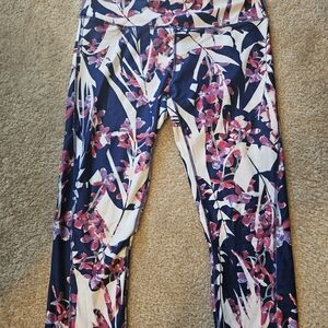 Fabletics Navy and Pink Floral Leggings